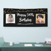 50e verjaardag toen & nu foto's Lights Zwart Spandoek (Beurs)