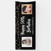 50e verjaardag toen & nu foto's Lights Zwart Spandoek (Verticaal)