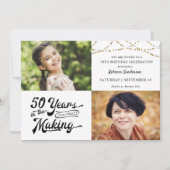 50e verjaardag toen & nu foto's String Lights Invi Kaart (Voorkant)