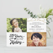 50e verjaardag toen & nu foto's String Lights Invi Kaart (Staand voorkant)