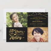 50e verjaardag toen & nu foto's String Lights Kaart (Voorkant)