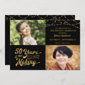 50e verjaardag toen & nu foto's String Lights Kaart (Voorkant / Achterkant)