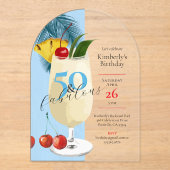 50e verjaardag Tropisch Blauw Pina Colada Party Acryl Uitnodigingen (Voorkant)