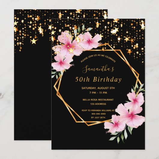 50e verjaardag tropisch geometrisch zwart gouden s kaart (Voorkant / Achterkant)