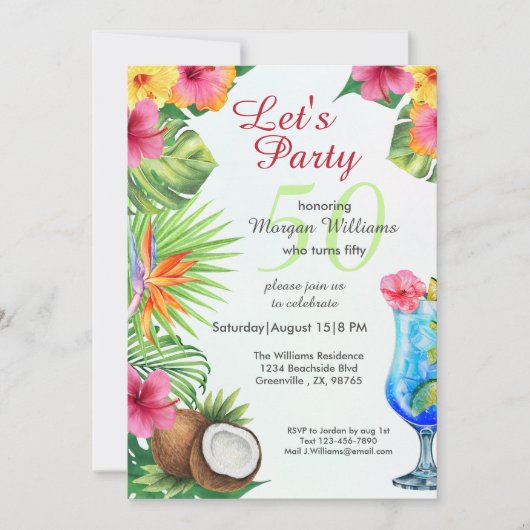 50e verjaardag Tropisch Zomer Diner- en Cocktailfe Kaart (Voorkant)