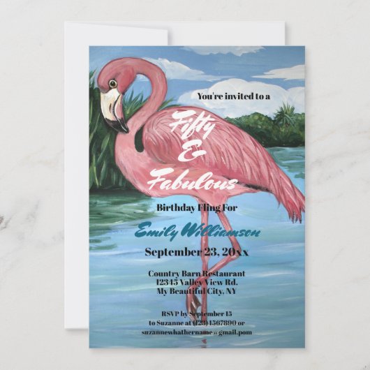50e verjaardag Tropische roze flamingo Uitnodiging (Voorkant)