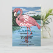 50e verjaardag Tropische roze flamingo Uitnodiging (Staand voorkant)