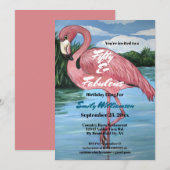 50e verjaardag Tropische roze flamingo Uitnodiging (Voorkant / Achterkant)