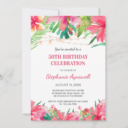 50e verjaardag Tropische String Lights Hawaïaans Kaart (Voorkant)