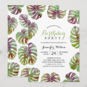 50e verjaardag Tropische Waterverf verlaat Kaart (Voorkant / Achterkant)