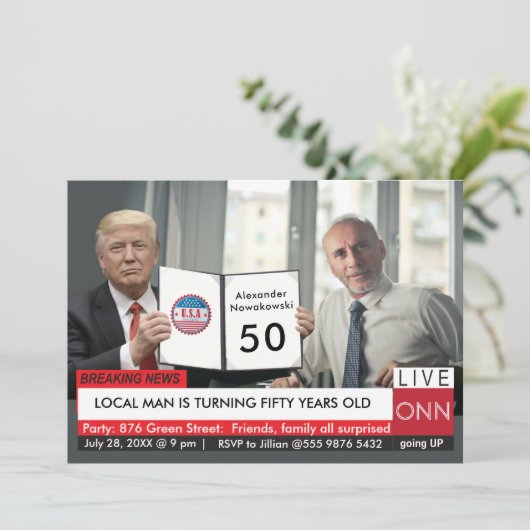 50e verjaardag Trump 🎙️ Mannen Grappig TV Nieuws  Kaart (Staand voorkant)