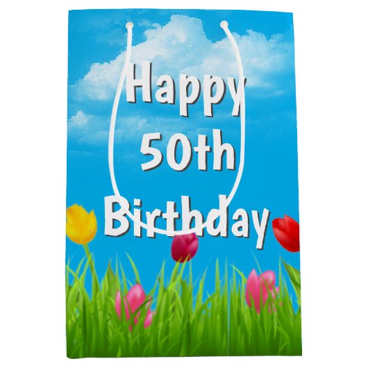 50e verjaardag Tulpen Medium Gift Bag Medium Cadeauzakje (Voorkant)
