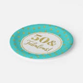 50e verjaardag Turquoise White Gold Stippen Papieren Bordje (Gekanteld)