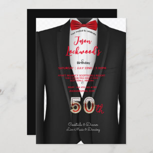 50e verjaardag, Tuxedo Suit, zwart-wit en rood Str Kaart