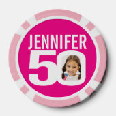 50e verjaardag twee aangepaste foto's roze en wit poker chips (Achterkant)