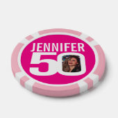 50e verjaardag twee aangepaste foto's roze en wit poker chips (Enkel)