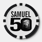 50e verjaardag twee aangepaste foto's zwart-wit poker chips (Voorkant)