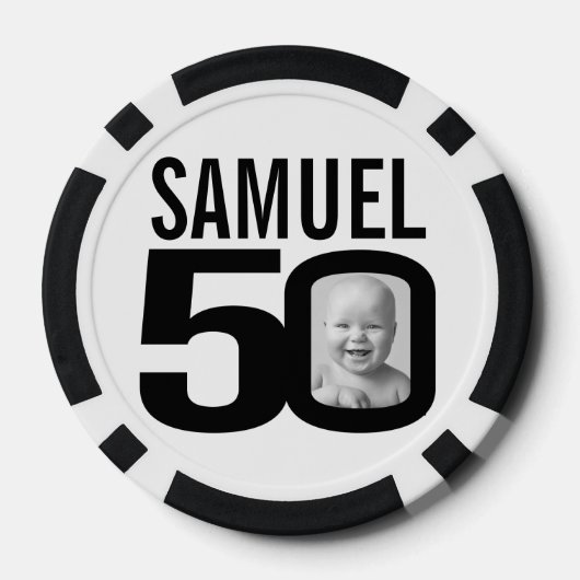 50e verjaardag twee aangepaste foto's zwart-wit poker chips (Achterkant)