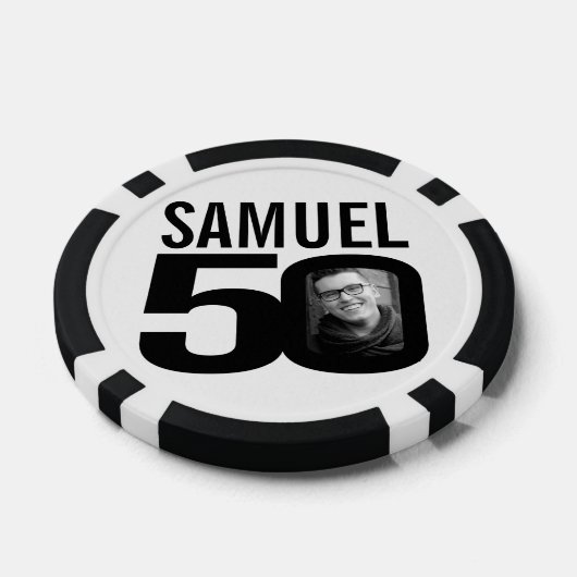 50e verjaardag twee aangepaste foto's zwart-wit poker chips (Enkel)