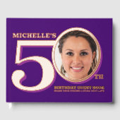 50e verjaardag twee foto's paarse roos goud gastenboek (Voorkant)