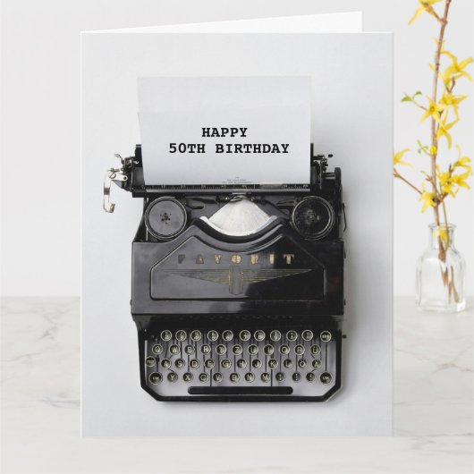 50E VERJAARDAG  typemachine Wenskaart Kaart (Gele Bloem)