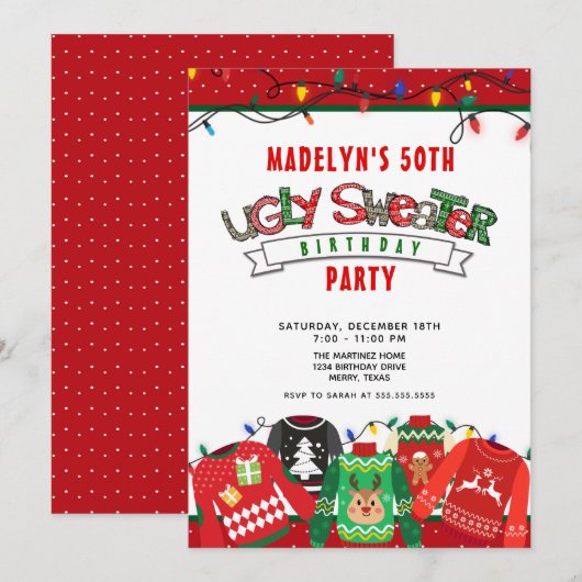50e verjaardag Ugly Sweater Party Kaart (Voorkant / Achterkant)