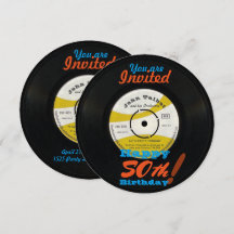 50e verjaardag Uitnodigen Retro Vinyl Record 45 RP