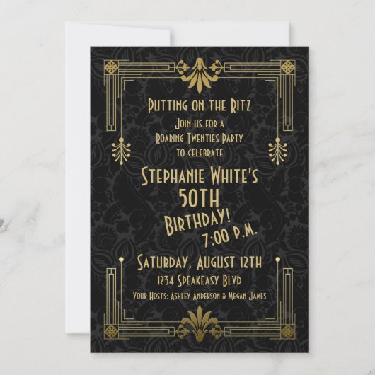 50e verjaardag Uitnodigen Roaring 20s Twenties Art Kaart (Voorkant)