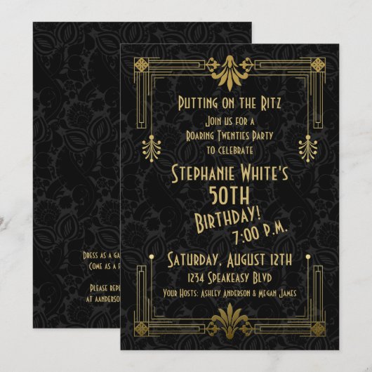 50e verjaardag Uitnodigen Roaring 20s Twenties Art Kaart (Voorkant / Achterkant)