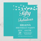 50e verjaardag uitnodiging Aqua Turquoise Fabulous (Voorkant / Achterkant)