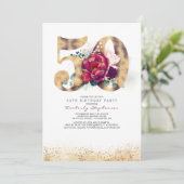 50e verjaardag uitnodiging - Bourgogne Red en goud (Staand voorkant)