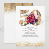 50e verjaardag uitnodiging - Bourgogne Red en goud (Voorkant / Achterkant)