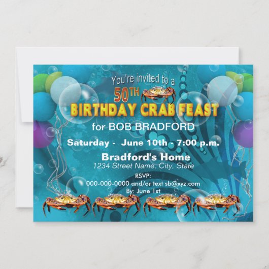 50e verjaardag uitnodiging - CRAB FEAST (Achterkant)