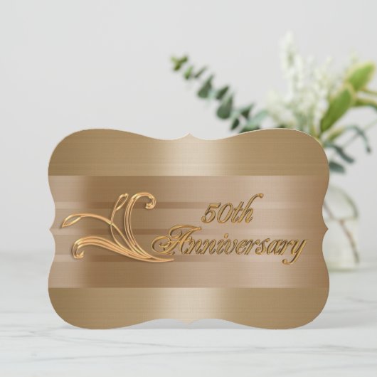 50e verjaardag uitnodiging edelegant goud (Staand voorkant)