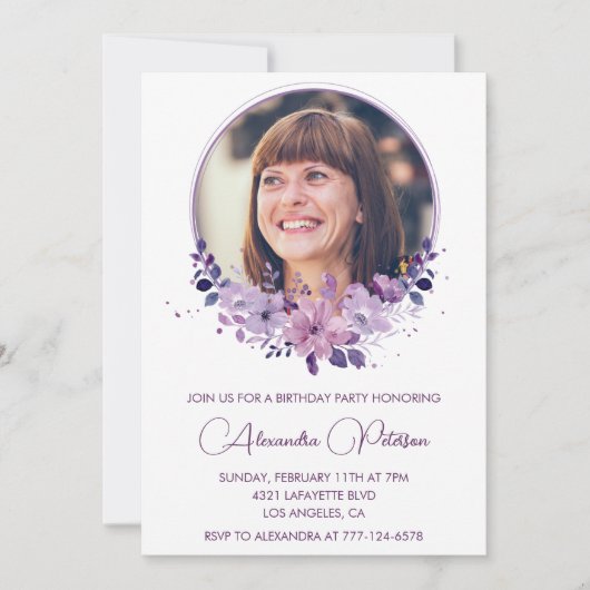 50e verjaardag uitnodiging Foto Elegant Boho paars (Voorkant)