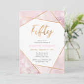 50e verjaardag uitnodiging Geo roze en goud (Staand voorkant)
