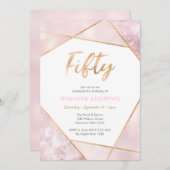 50e verjaardag uitnodiging Geo roze en goud (Voorkant / Achterkant)
