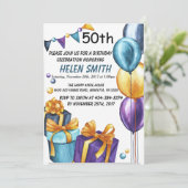 50e verjaardag uitnodiging Gold Glitter (Staand voorkant)