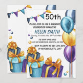 50e verjaardag uitnodiging Gold Glitter (Voorkant / Achterkant)