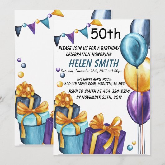 50e verjaardag uitnodiging Gold Glitter (Voorkant / Achterkant)