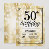 50e verjaardag uitnodiging Gold Glitter (Voorkant / Achterkant)