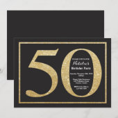 50e verjaardag uitnodiging Gold Glitter Krijtbord (Voorkant / Achterkant)