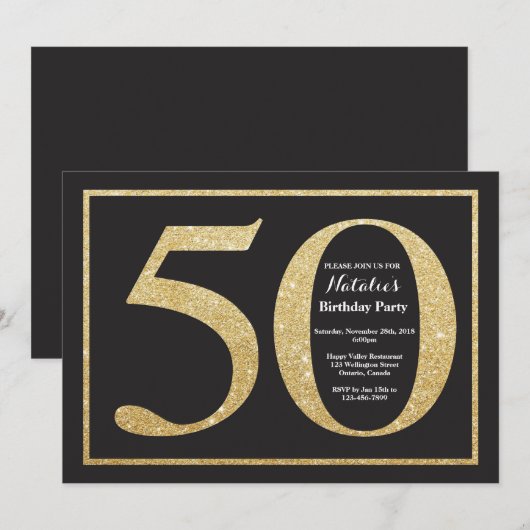50e verjaardag uitnodiging Gold Glitter Krijtbord (Voorkant / Achterkant)