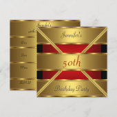 50e verjaardag Uitnodiging Gold Red (Voorkant / Achterkant)