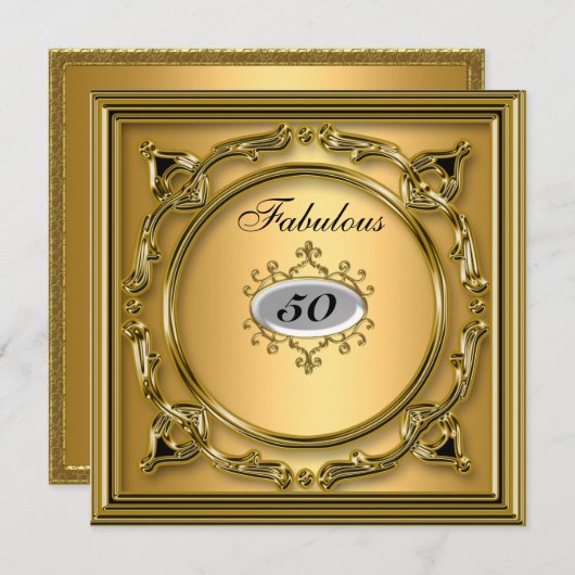 50e verjaardag Uitnodiging Gold Vijftigste (Voorkant / Achterkant)