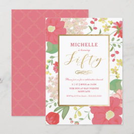 50e verjaardag uitnodiging - Goud, Elegant Floral