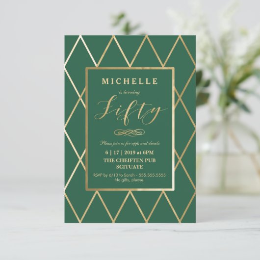 50e verjaardag uitnodiging - goud, elegant, trendy (Staand voorkant)