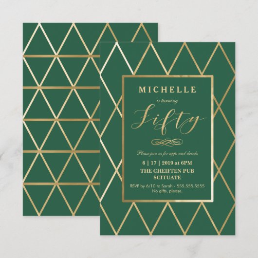 50e verjaardag uitnodiging - goud, elegant, trendy (Voorkant / Achterkant)