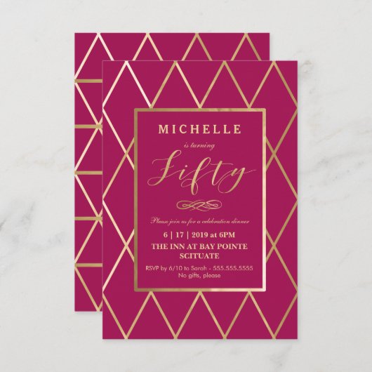 50e verjaardag uitnodiging - goud, elegant, trendy (Voorkant / Achterkant)