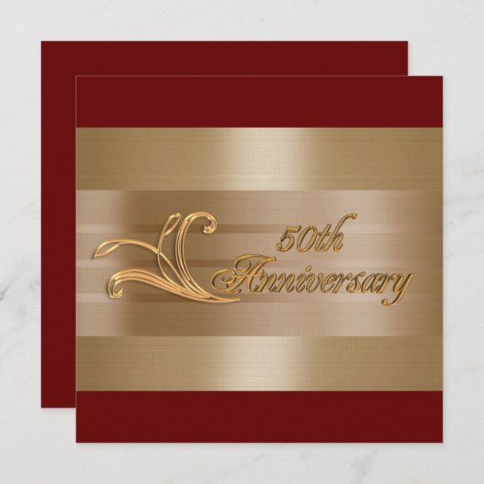 50e verjaardag uitnodiging goud rood (Voorkant / Achterkant)